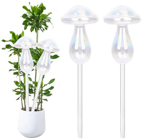 Ayizhiniu 4pcs Champignons Boules D'irrigation, Boule Auto-Arrosage en Verre Coloré, Boules D'irrigation pour Plantes, Globe D'arrosage Automatique, S'applique à Outils D'arrosage Plantes