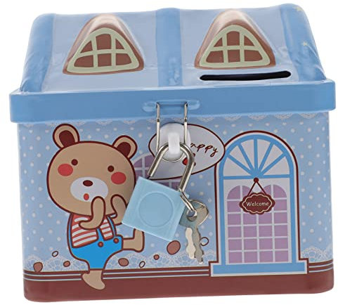 WOONEKY Hucha De Metal con Candado Caja De Ahorro Infantil Forma De Casa De Cuento Decoración para Habitaciones De Niño Niña para Cumpleaños Y Navidad