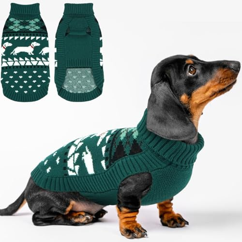 Lelepet Hundepullover für Dackel, Warme Winterkleidung Weich Hund Strickpullover, Winter Hundeweste, Atmungsaktiv Sweater für Hunde mit Rollkragen, Dehnbar Dackel Hundepulli, Grün S