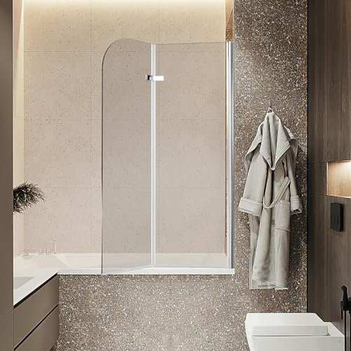Vkechh Pannello doccia pieghevole per vasca da bagno, 100 x 140 cm, in 2 pezzi, con vetro di sicurezza EGS da 6 mm, colore: argento trasparente