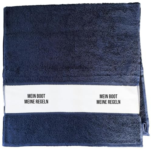 Huuraa Handtuch Mein Boot meine Regeln Segeln Geschenk | 50x100cm French Navy Baumwolle Handtuch Geschenkidee Blaues Gästehandtuch mit Motiv Gästetuch Weich und Saugstark