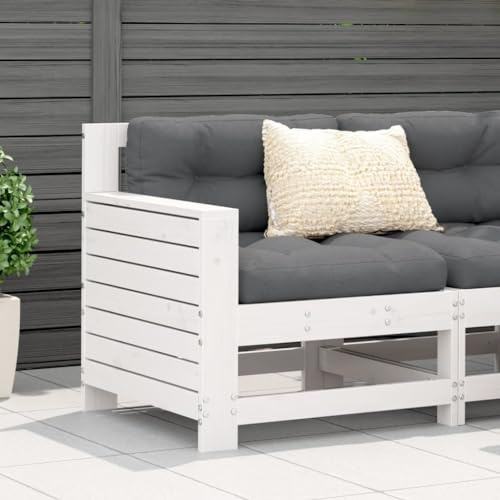 Bucmath Gartensofa mit Armlehne Weiß, 69x62x70,5 cm Massivholz Kiefer, Robustes Outdoor Möbel für Terrasse, Balkon, Garten