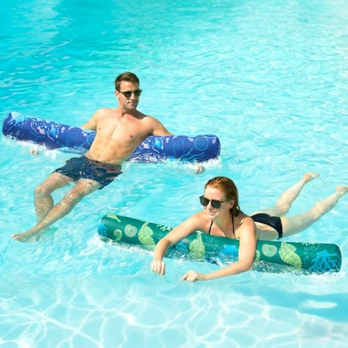 AURASUN 2 Pack Inflatable Swim Pool Noodles, Large Blow Up Swimming Inflatable Noodle, Soft Fabric Covered Noodles for Adults, Premium Buoyancy Floats Accessories for Pool, Ocean, Lake
