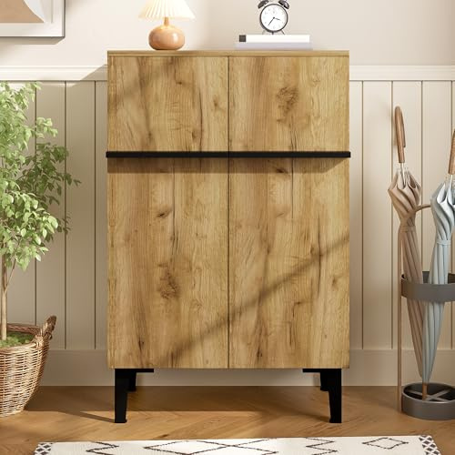 Merax narrow small Sideboard Storage Cabinet with 2 Doors, Sideboards for Living Room, Kitchen, and Hallway, long black handles, PVC legs, 60 × 34.5 × 95cm