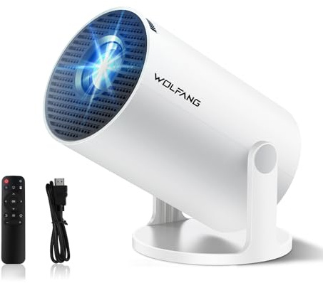 WOLFANG Mini Proiettore Portatile WiFi 6, Videoproiettore Supporta 1080P, Proiettore da Camera da Letto 180° per Soffitto, Home Cinema con App Integrate, Bluetooth, per iOS Android TV Stick