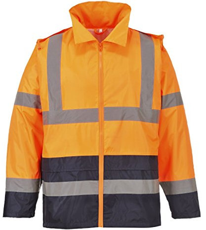 Portwest Klassische Kontrast Warnschutz-Regenjacke, Größe: S, Farbe: Orange/Marine, H443ONRS