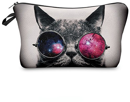 Trousse Scolaire Sac a Crayon Trousse de Toilette Trousse Plumier Organisateur Trousse a Maquillage Chat Galaxy Sunglasses Cat [009]