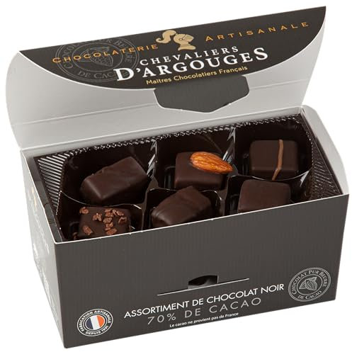 CHEVALIERS D'ARGOUGES Maîtres Chocolatiers Français - Assortiment de chocolats noir 70% - Ballotin dégustation 185g