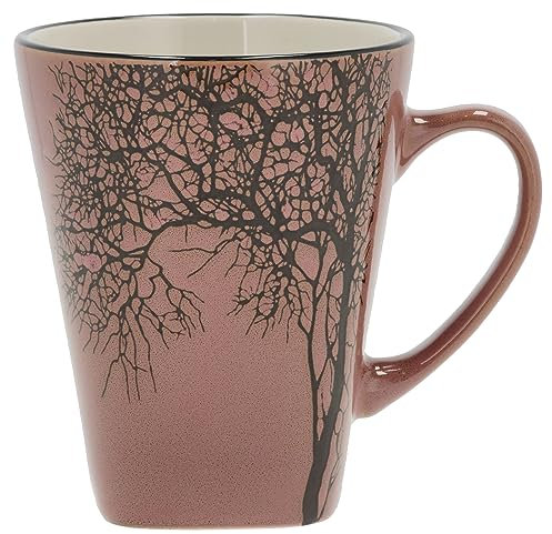 Villa Collection - Hela Mug Dia 35 cl - Café & Thés - Resistant & Design - Tasse en Grès 9 x 11 cm - Motif Bois - anniversaire, fête des mères, fête des pères, noel - Rose foncé