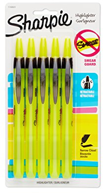 SHARPIE 1740822 Accent Retractable Highlighter, Chisel Tip, Fluorescent Yellow, 5-Count