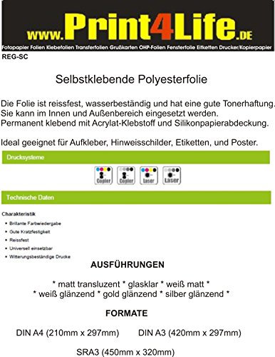 Adhesiva Resistente a la intemperie (color) – Laserfolien AU Design clair-transparent con des non-jaunissement, adhesiva transparente, estable a la calor. 50x A3 clair HT