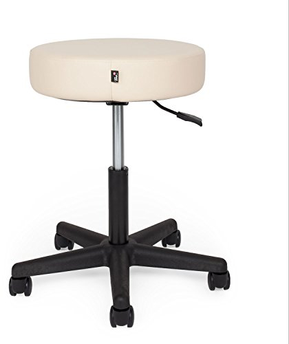 WellTouch Rollhocker | Drehhocker mit Kunstleder-Bezug | Höhenverstellbarer Arbeisthocker 48-61 cm| Professioneller Praxis, Therapie & Massagestuhl | Sitzfläche Ø 40 cm | beige