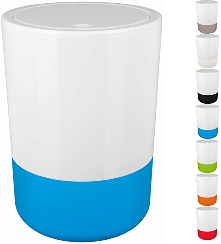 Spirella Design Kosmetikeimer Moji Bad Treteimer Schwingdeckeleimer Abfallbehälter mit Schwingdeckel 5 Liter mit Silikonboden Weiß/Blau