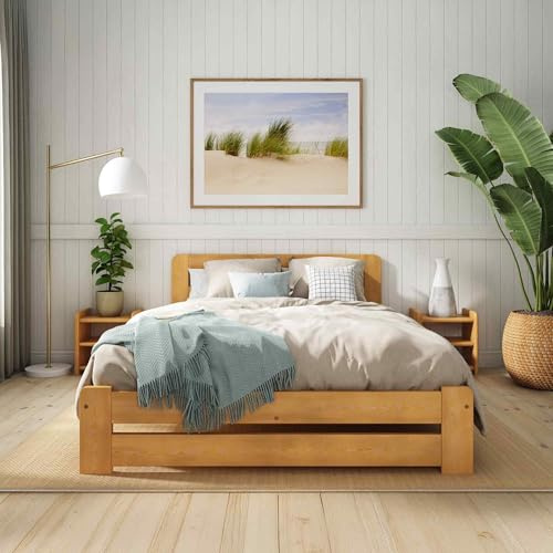 Nodax Double Bed Frame 4ft6, F1 Solid Wooden, Sturdy Slats, Easy Assembly,