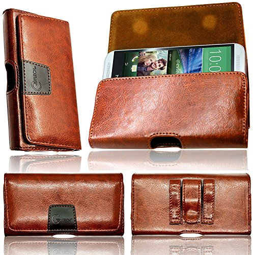 Gorilla Tech Leather Belt Pouch for Huawei G9 Plus Designer Brown Leather Holster Hand Made Luxury Case Securely Attaching To Your Belt With Two Loops And One Clip, Strong Twin Magnet Flip