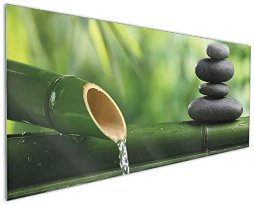Wallario Küchenrückwand aus Glas 125 x 50 cm, Motiv: Steinstapel und Bambus auf dem Wasser | Spritzschutz abwischbar & pflegeleicht