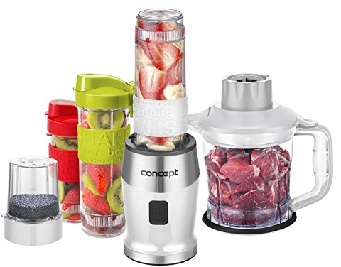 CONCEPT électroménager SM3391 Mixeur smoothie « FRESH & NUTRI », 700 W, blanche, 1200 ml hachoir, moulin, 3 recipients en tritan, sans BPA, fonction Pulse, corps caoutchouc + inox, 23 000 tours/min.