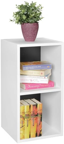 Wohnling Standregal WL5.178 Holz 30x60x30 cm Modern Weiß Schwarz Regal Klein, Wandregal Ablageregal Schmal, Kleines Bücherregal 2 Ablagefächer, Schmales Design Holzregal Nischenregal