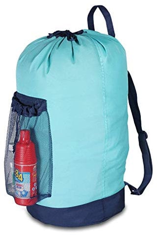 Dalykate Laundry Bag with Shoulder Straps and Mesh Pocket - Nylon Laundry Backpack with Drawstring Closure for College, Laundromat, Apartment