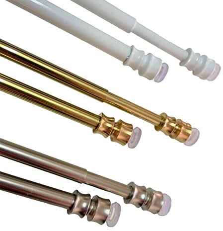 TENDAGGIMANIA Bacchette per tende a vetro 1 Coppia - Bastone tenda a pressione estensibile a finestra in alluminio - Colore Oro - Spessore 8 MM - Misura: da 60 a 80 CM