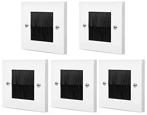 TNP Kabeldurchführung Wand Unterputz Abdeckung - 5 Stück, Unterputzdose Deckel für Wandauslassdose Unterputz, Kabelauslassdose Abdeckung mit schwarz Nylon Bürste, für Multimedia Kabel, 86x86mm, weiß