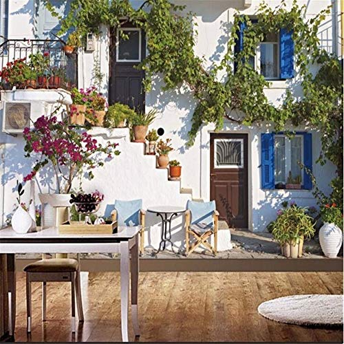 Tapeten Wandbild Hintergrundbild Fototapete Tapete 3D Wallpaper Von Griechenland, Mediterranen Stil Blau Gebäude Landschaft Wandbild Tapete Wohnzimmer Schlafzimmer, 400 * 280Cm