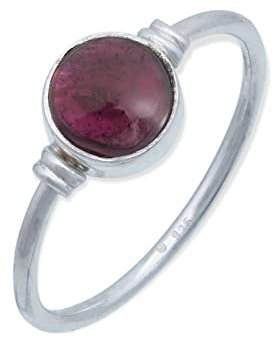 mantraroma Ring Silber Damen mit Stein Granat Edelstein rot schlicht modern