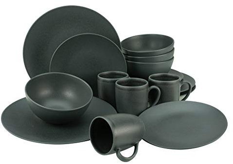 CreaTable, 23145, Serie SOFT TOUCH BLACK, 16-teiliges Geschirrset, Kombiservice aus Steinzeug, spülmaschinen- und mikrowellengeeignet, Made in Portugal