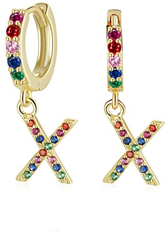 Qings Baumeln Ohrringe Creolen mit Buchstabe X Vergoldete Initial Hoops Zirkonia Ohrringe