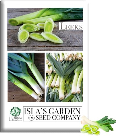Large American Flag Leek Seeds (Allium ampeloprasum) – 500+ Heirloom Non-GMO Seeds by Isla’s Garden Seeds, Long Thick White Stems, Mild Onion Flavor, Cold Hardy, Ideal for Soups Cooking Garden Beds
