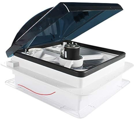 Leisure Coachworks 14 x 14 RV Roof Vent Fan Exhaust 6 Speed Reversible 12V Manual Riser with Smoked Lid