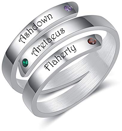 kaululu Personalisierte Damen Ringe mit Namen Gravur Silber Edelstahl Kreuz Ringe Schmuck Ring Geschenk für BFF Mutter Tochter (3 Names)