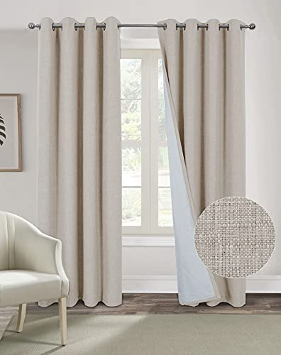 always4u Vorhang Blickdicht 100% mit Ösen, Elegente Gardinen Wohnzimmer Modern Abdunkelnde Vorhänge Schallschutz Schlafzimmer Fenster, Weiß Elfenbein 245x140cm 2er Set