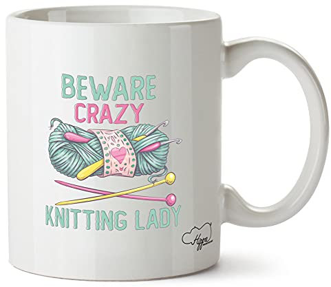 Hippowarehouse Beware Crazy Knitting Lady Printed Mug Cup Ceramic 10oz