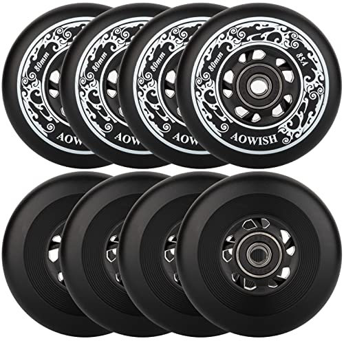 AOWISH Inlineskate Wheels 85A Outdoor Asphalt Formula Hockey Roller Blades Ersatzrad mit Kugellagern ABEC-9 und schwimmenden Abstandshaltern (8er-Pack) (schwarz, 68 mm)