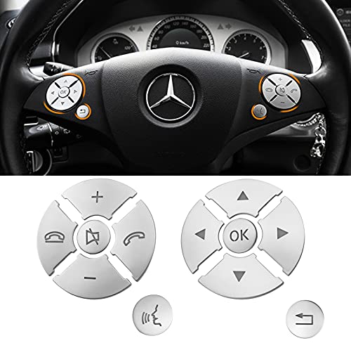 TTCR-II 12PCS Kompatibel mit Lenkrad Knopf Schalter Aufkleber Mercedes Benz Klasse C E S GLK W204 W212 W221 X204 Mercedes Lenkrad Tasten Lenkradknopf Dekorativer Aufkleber