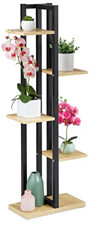 Relaxdays Étagère à Plantes, escalier Fleurs, 5 Niveaux, HLP 117 x 43 x 22 cm, Acier MDF, Support intérieur, Brun Clair