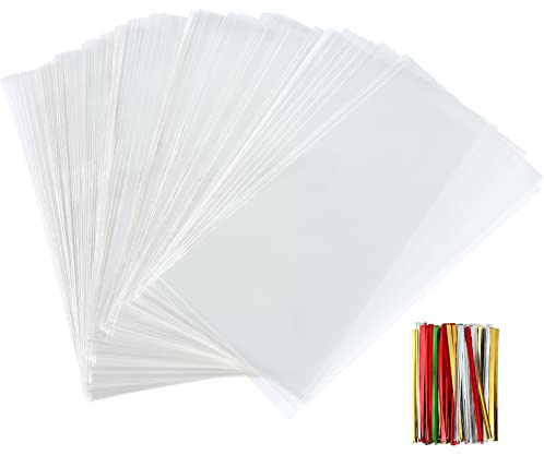 Bäcker & Lecker 120 Stück Cellophantüten Plätzchentüten Cellophantaschen Plastik 17 x 9 cm mit 120 Stück Twist Bindebänder für Süßigkeiten Gebäcke Geschenk Party, Transparent