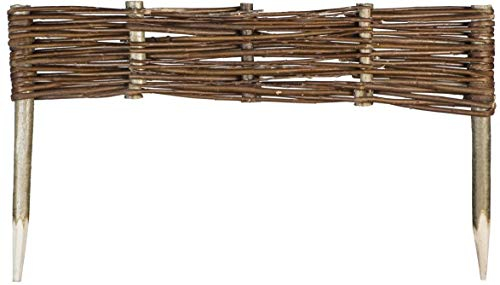 Weide Beeteinfassung 16 Größen ( Höhe: 10 cm Länge: 60 cm ) Weidenzaun Rasenkante aus Weidengeflecht - Garten Beetbegrenzung für Blumen und Gemüse - Steckzaun mit Buchepflöcken für Weg-Abgrenzung