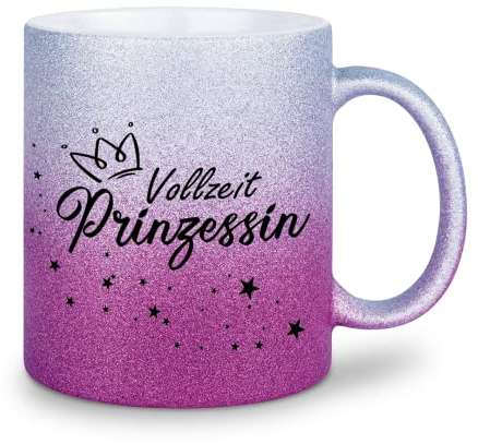 glitzertassen.de® | Vollzeit Prinzessin | Tasse mit Glitzer | Geschenkidee | Silberviolett
