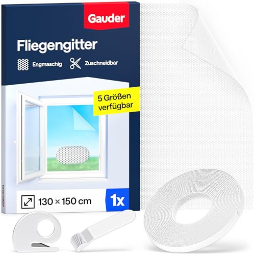 GAUDER Fly Screen for Windows - Self-Adhesive Insect Screen for Windows - Mosquito Net - Cut-to-Size Fine Mesh Window Bug Net (130 x 150 cm - White)