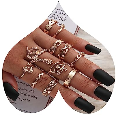 Wendalern Boho Schlange Finger Ring Set Vintage Strass Knöchel Ring Funkelnde Gold Schlange Blume Sterne Stapeln Ringe Aussage Geschnitzt Midi Ringe Schmuck Für Frauen Und Teenager Mädchen