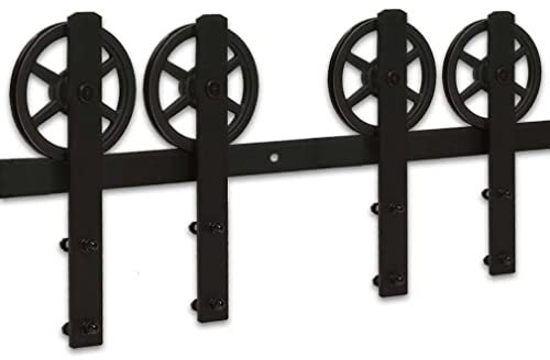 Schiebetürbeschlag Doppeltür 366cm Schiebetüren Schiebetürsystem Komplettset Laufschiene Rollen Set Schwarz für 2 Holztür 91cm Breit, Große Rolle in I-Form