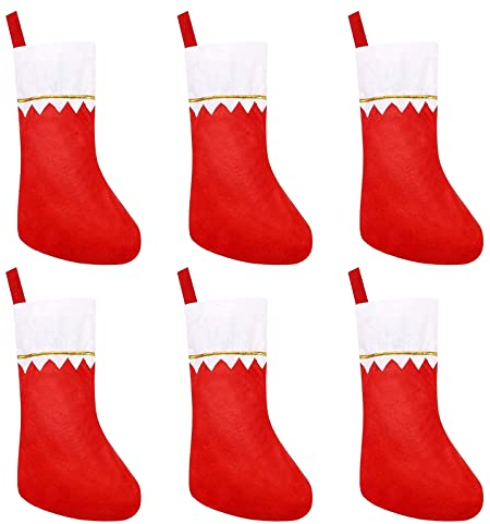6 Stück Nikolaussocke zum Aufhängen, Weihnachtsstrumpf für Kamin, Nikolausstrumpf Personalisiert, Nikolaus Socken Großer Geschenktüte, Weihnachtsdeko Amerikanisch Bonbontasche Weihnachtsbaum (Weiß)
