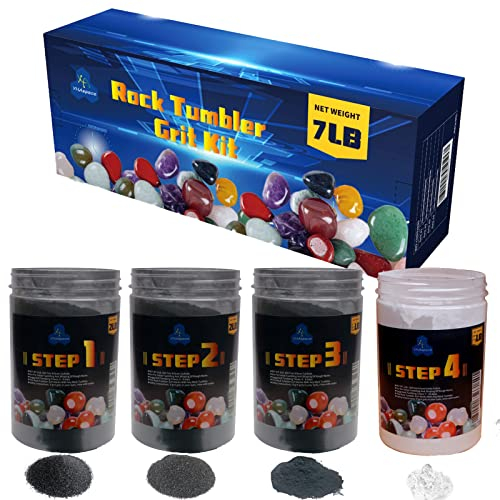 YHAspace 7LB Rock Tumbler Grit Kit - Silicon Carbide Grit Media Kit for Stone Tumbling - Coarse, Medium, Pre-Polish, Final Polish Grit Kit
