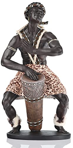 38 cm hohe afrikanische Statue für Heimdekoration, afrikanische Trommler-Statue aus Kunstharz, afrikanische Vintage-Statue als Tafelaufsatz für afrikanische Inneneinrichtung, Tisch, Raumdekoration