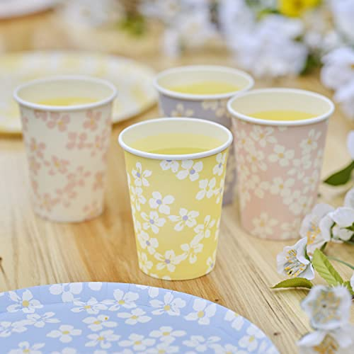Ginger Ray Spring Ditsy Floral Mixed Paper Party Cups Pack Age 3+ of 8, Multi-coloured