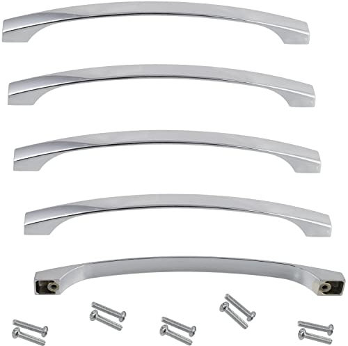 Aerzetix - C63904 - Set di 5 maniglie per mobili interasse 160mm - porte armadio cassetto decorazione interno arredamento cucina soggiorno assemblaggio - in metallo - finitura cromo