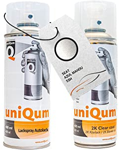 UniQum Autolack + Klarlack 2K Spraydose für SEAT AZUL MAHOU S5H Autolack Reparatur 2 x 400 ml