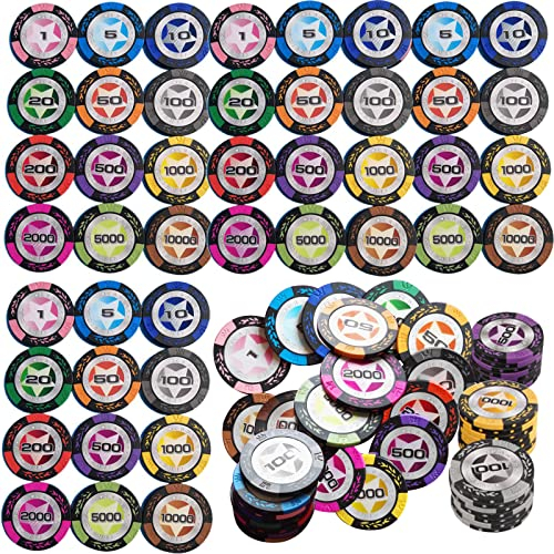 Liuer Pokerchips Set - 48 Stück Mit Wert für Casino, Roulette, Counting Marker - Keramik Chips